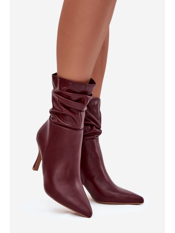 Women's ankle boots on heel with ruched shaft zipper Bordeaux Ulisse