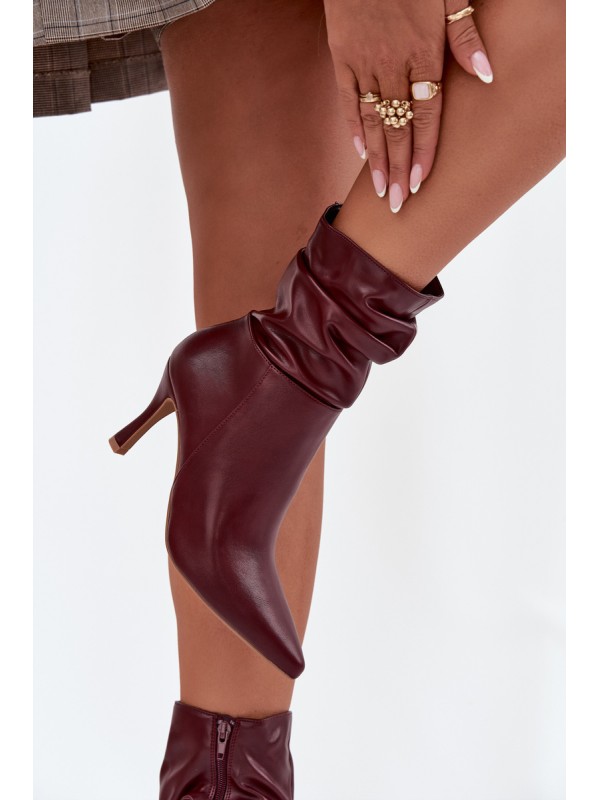 Women's ankle boots on heel with ruched shaft zipper Bordeaux Ulisse