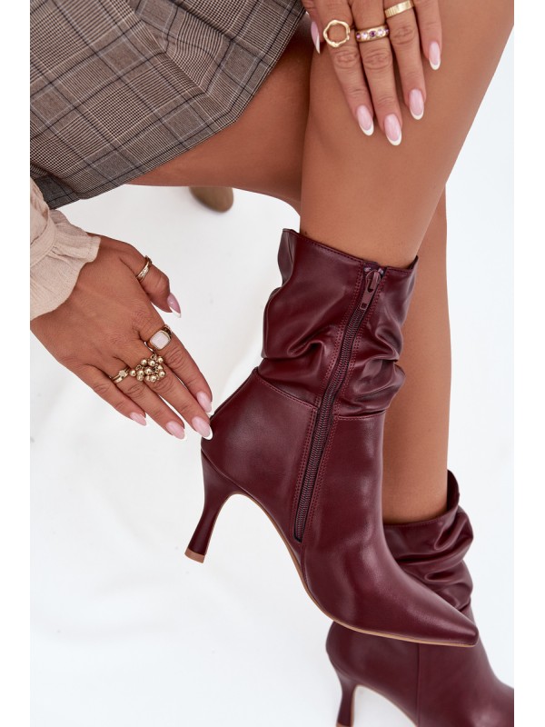 Women's ankle boots on heel with ruched shaft zipper Bordeaux Ulisse