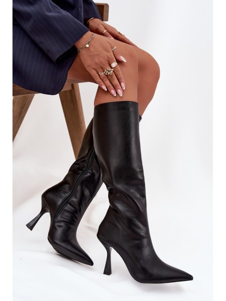 Women's Knee-High Heeled Boots Black Vionette