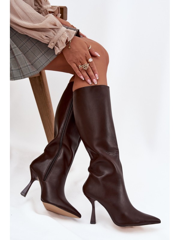 Women's Knee-High Heel Boots Chocolate Vionette