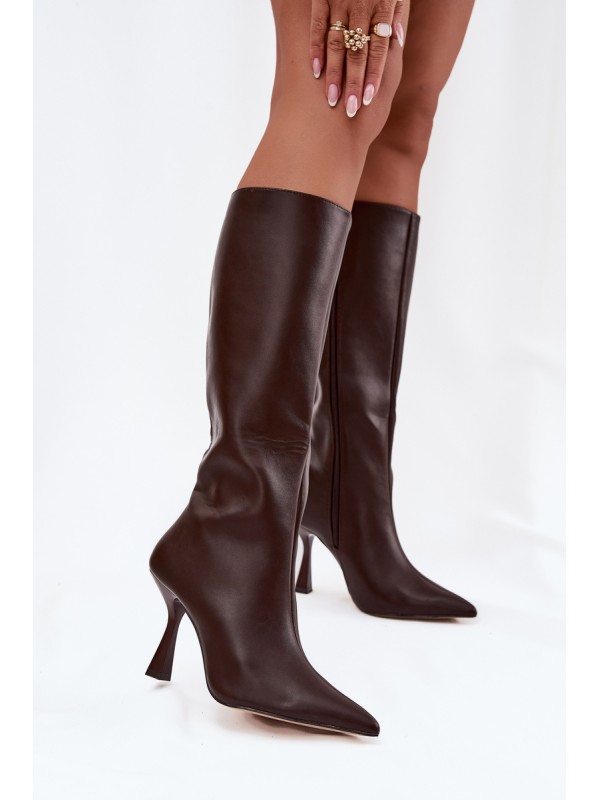 Women's Knee-High Heel Boots Chocolate Vionette 2