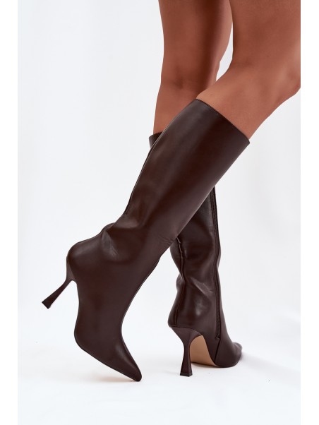 Women's Knee-High Heel Boots Chocolate Vionette