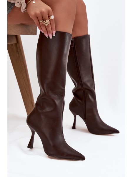 Women's Knee-High Heel Boots Chocolate Vionette