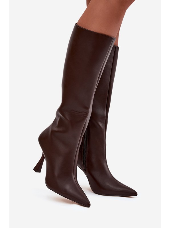 Women's Knee-High Heel Boots Chocolate Vionette
