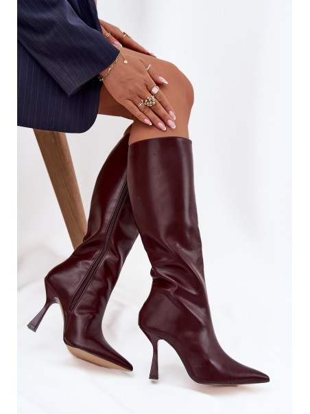 Knee-high heeled women's boots Bordeaux Vionette