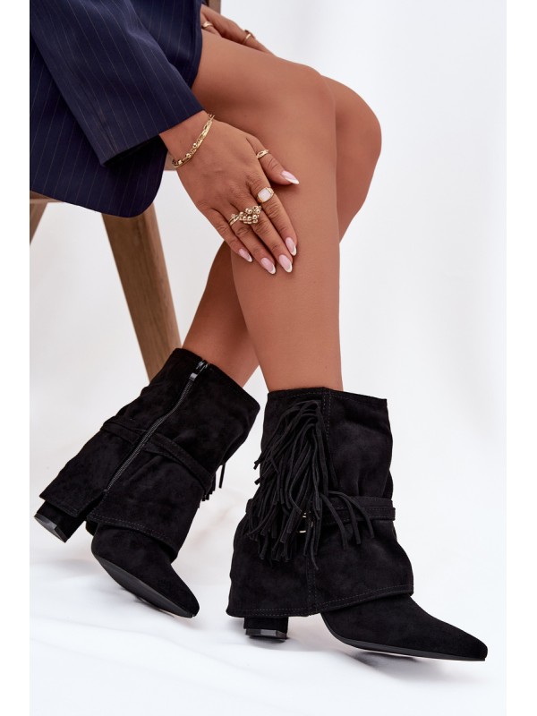 Women Ankle Boots With Fringes And Gold Buckles Evelisse