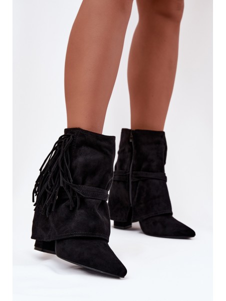 Women Ankle Boots With Fringes And Gold Buckles Evelisse