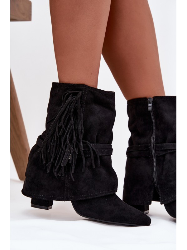 Women Ankle Boots With Fringes And Gold Buckles Evelisse