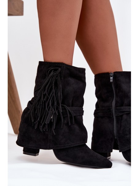 Women Ankle Boots With Fringes And Gold Buckles Evelisse