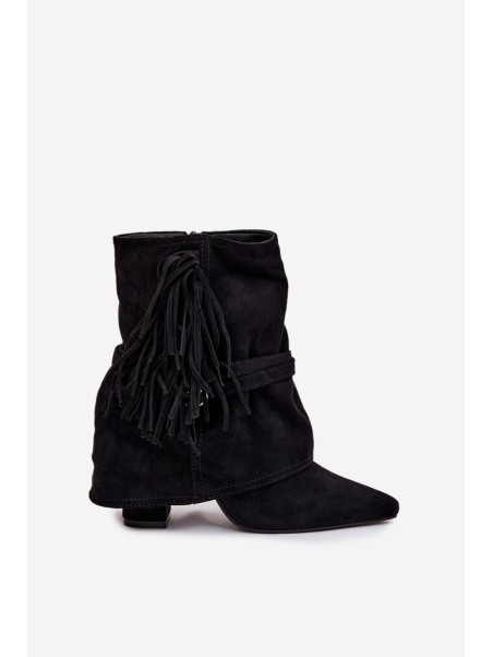 Women Ankle Boots With Fringes And Gold Buckles Evelisse