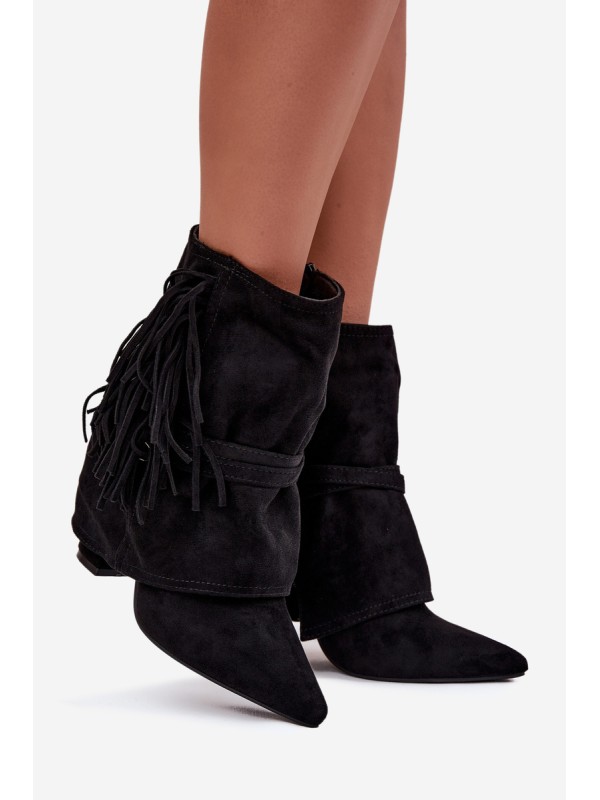 Women Ankle Boots With Fringes And Gold Buckles Evelisse