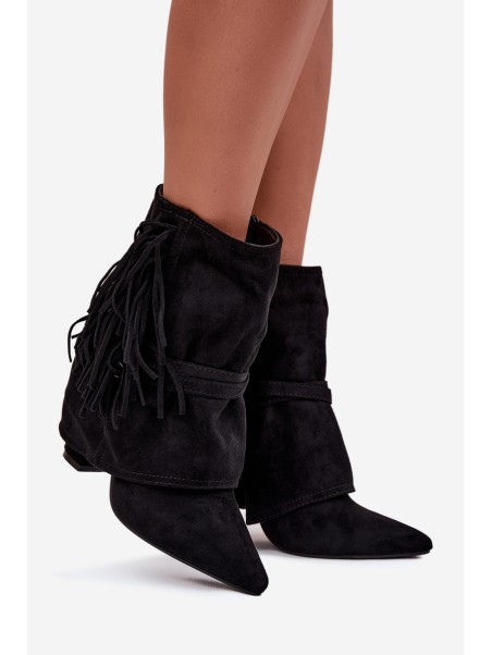 Women Ankle Boots With Fringes And Gold Buckles Evelisse