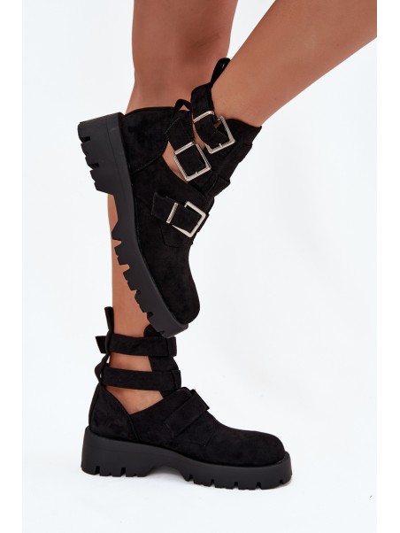 Women's ankle boots with straps and silver clips Black Helisse