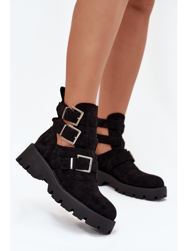 Women's ankle boots with straps and silver clips Black Helisse