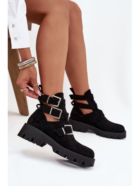 Women's ankle boots with straps and silver clips Black Helisse