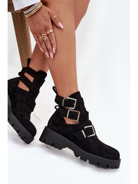 Women's ankle boots with straps and silver clips Black Helisse