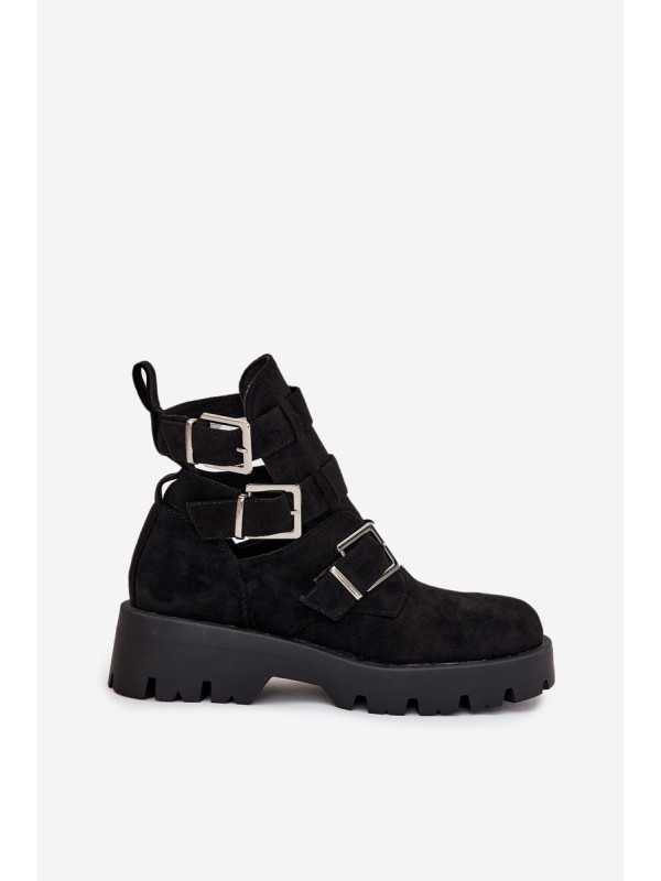 Women's ankle boots with straps and silver clips Black Helisse