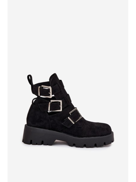 Women's ankle boots with straps and silver clips Black Helisse