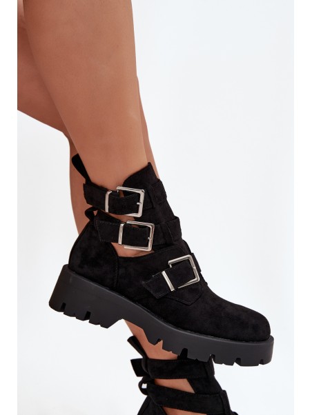 Women's ankle boots with straps and silver clips Black Helisse