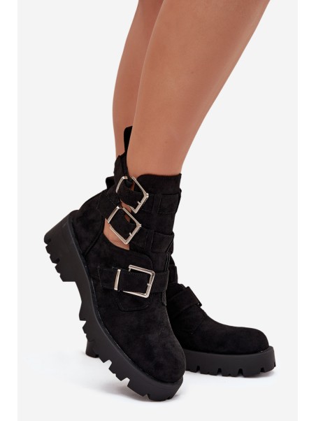 Women's ankle boots with straps and silver clips Black Helisse