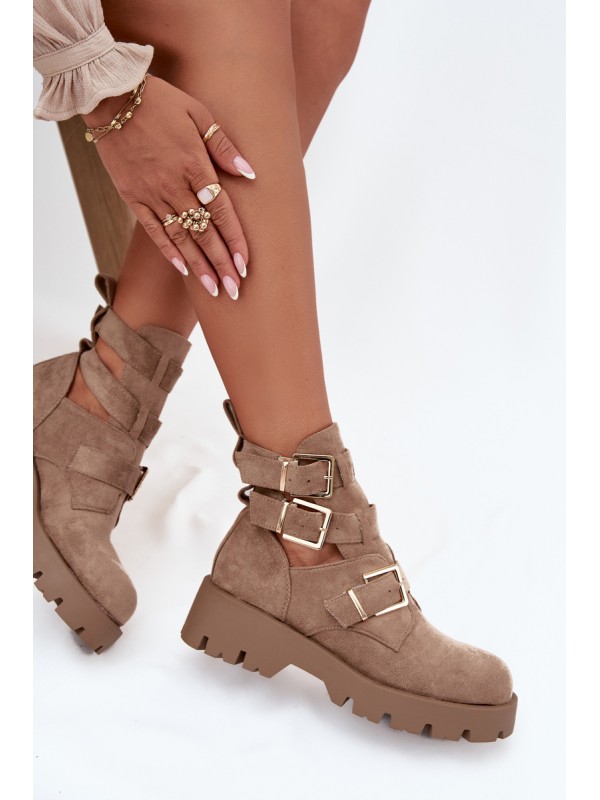 Women's Ankle Boots with Straps and Silver Clamps Beige Helisse
