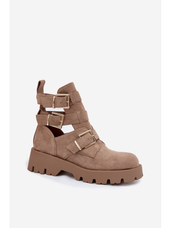 Women's Ankle Boots with Straps and Silver Clamps Beige Helisse