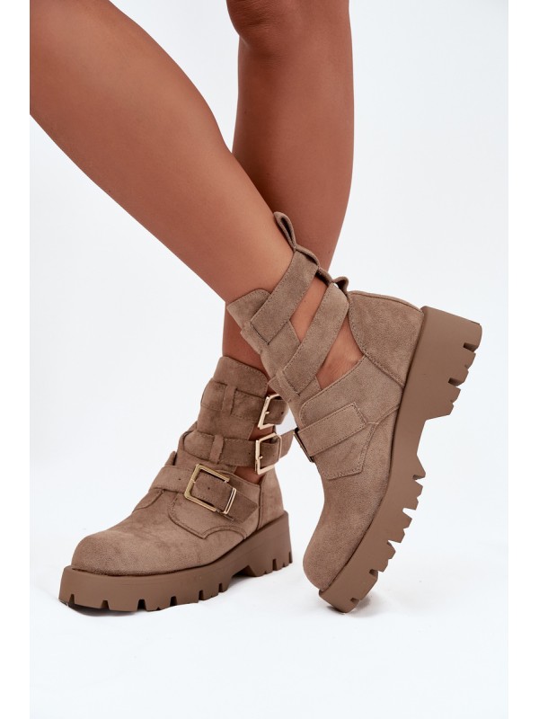 Women's Ankle Boots with Straps and Silver Clamps Beige Helisse