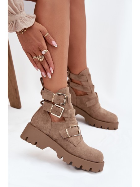 Women's Ankle Boots with Straps and Silver Clamps Beige Helisse