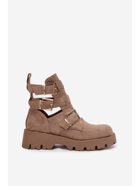 Women's Ankle Boots with Straps and Silver Clamps Beige Helisse