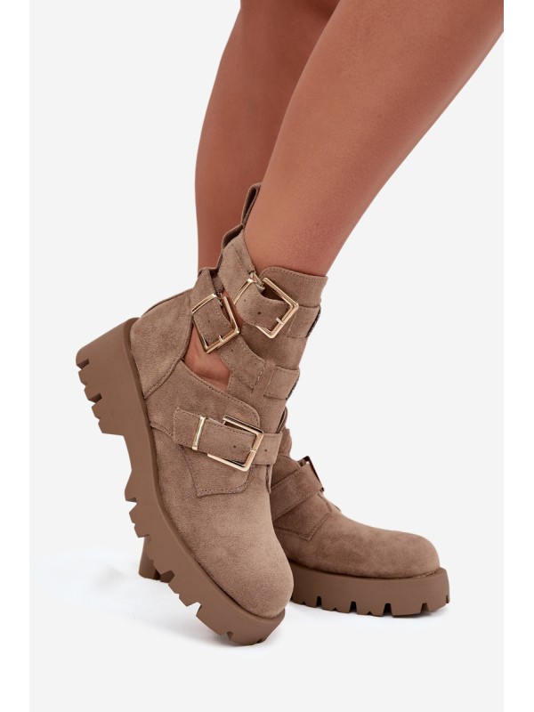 Women's Ankle Boots with Straps and Silver Clamps Beige Helisse