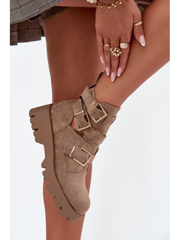 Women's Ankle Boots with Straps and Silver Clamps Beige Helisse