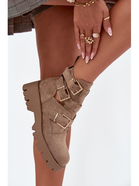 Women's Ankle Boots with Straps and Silver Clamps Beige Helisse