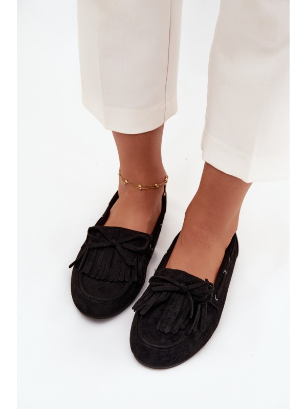 Women's moccasins with fringes and bow black Olivianne