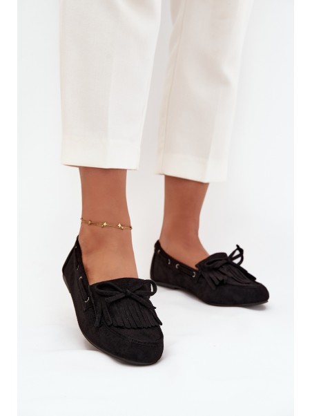 Women's moccasins with fringes and bow black Olivianne