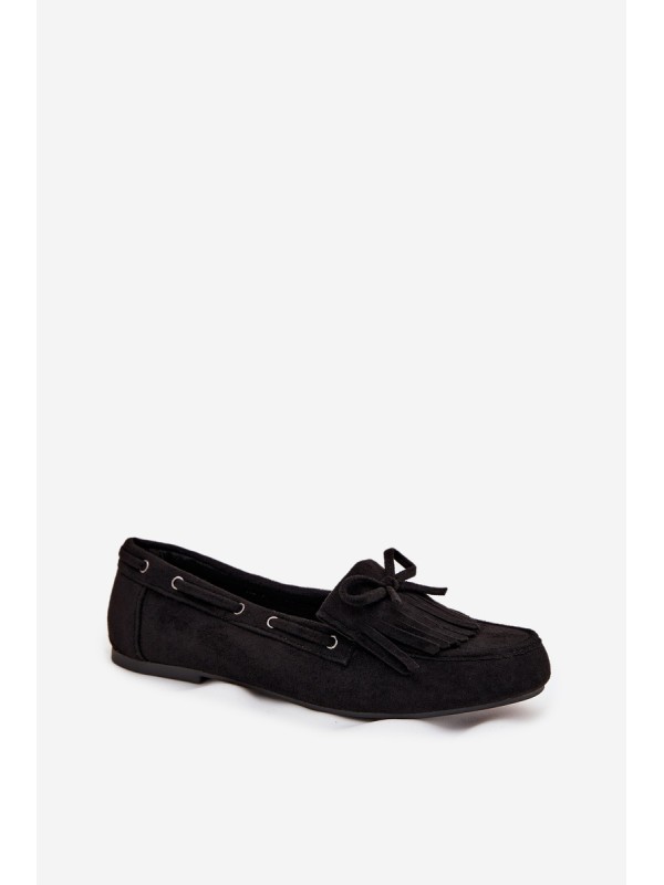 Women's moccasins with fringes and bow black Olivianne