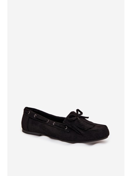 Women's moccasins with fringes and bow black Olivianne