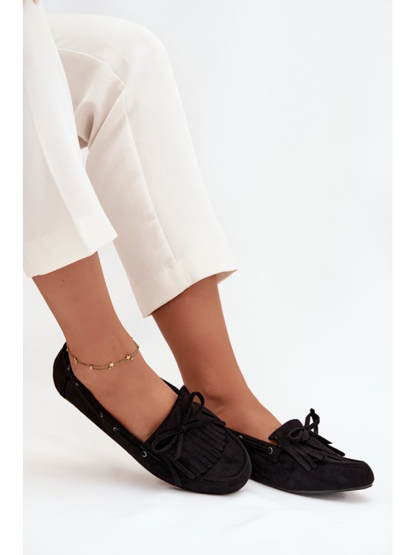Women's moccasins with fringes and bow black Olivianne