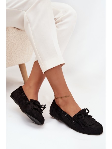 Women's moccasins with fringes and bow black Olivianne