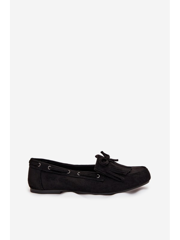 Women's moccasins with fringes and bow black Olivianne