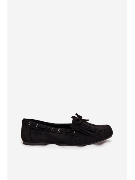 Women's moccasins with fringes and bow black Olivianne