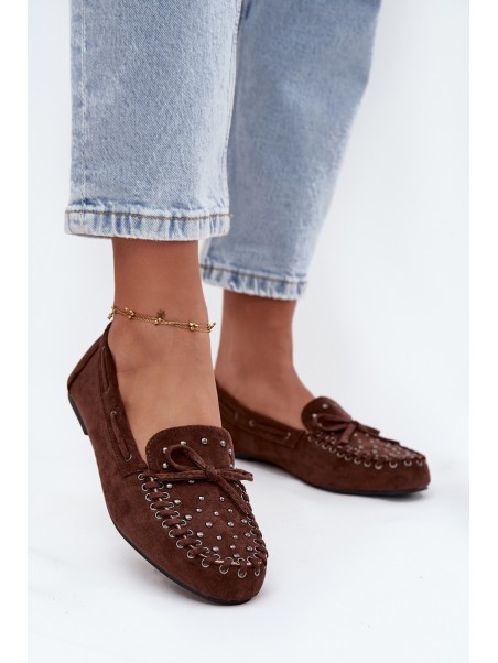 Embellished Women's Loafers Made of Eco Suede Brown Prissine