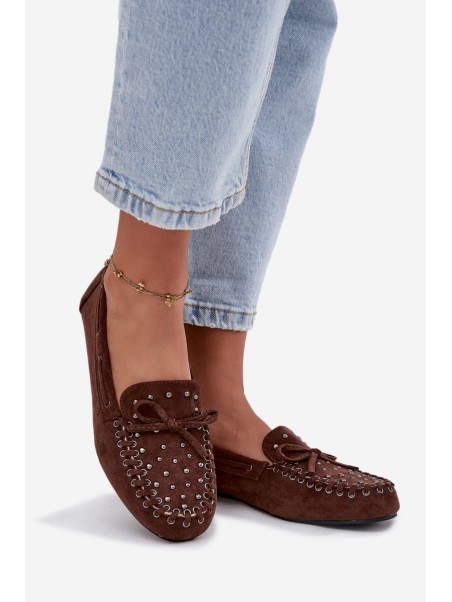 Embellished Women's Loafers Made of Eco Suede Brown Prissine