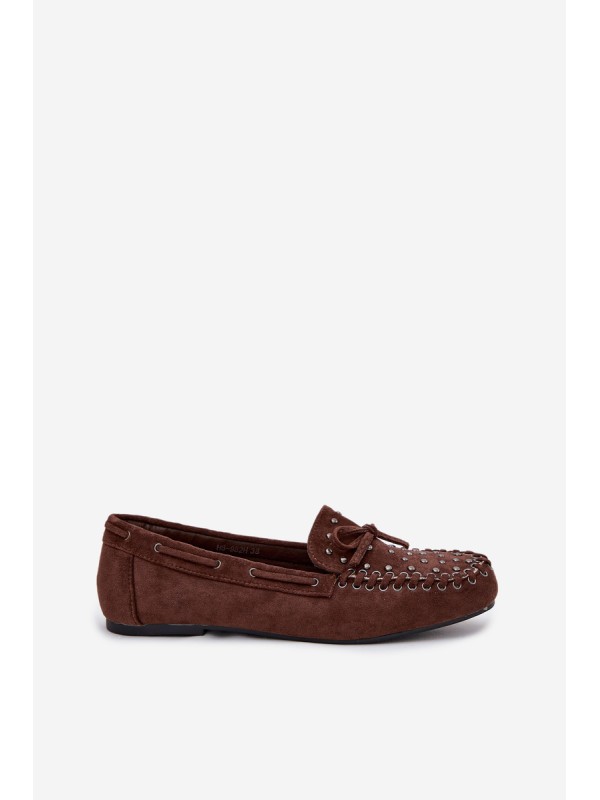 Embellished Women's Loafers Made of Eco Suede Brown Prissine