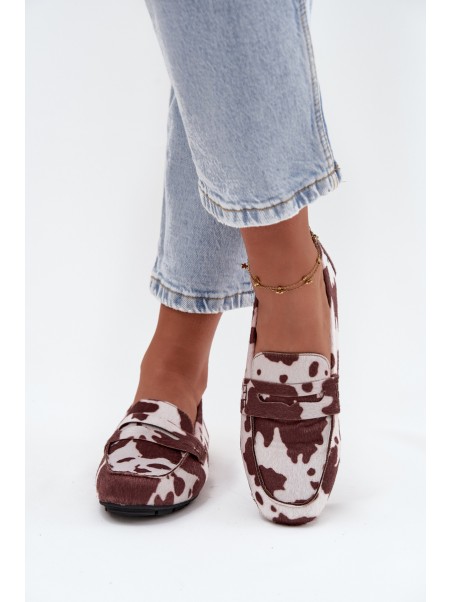 Loafers Moccasins Women's Flat In Patches Brown and White Soreline
