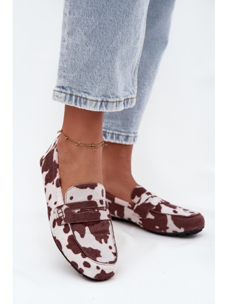 Loafers Moccasins Women's Flat In Patches Brown and White Soreline