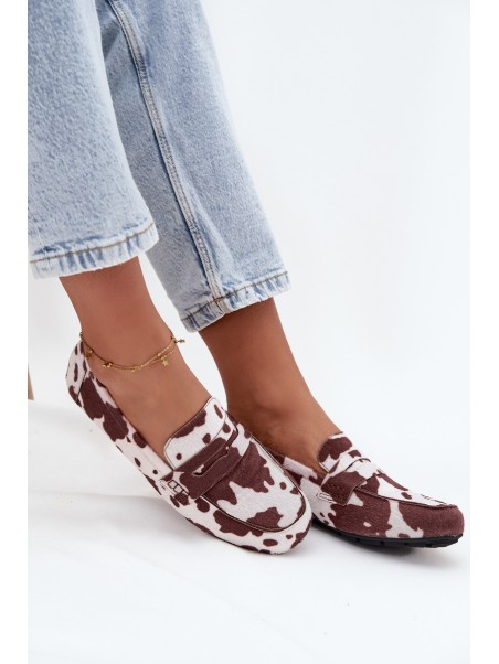 Loafers Moccasins Women's Flat In Patches Brown and White Soreline