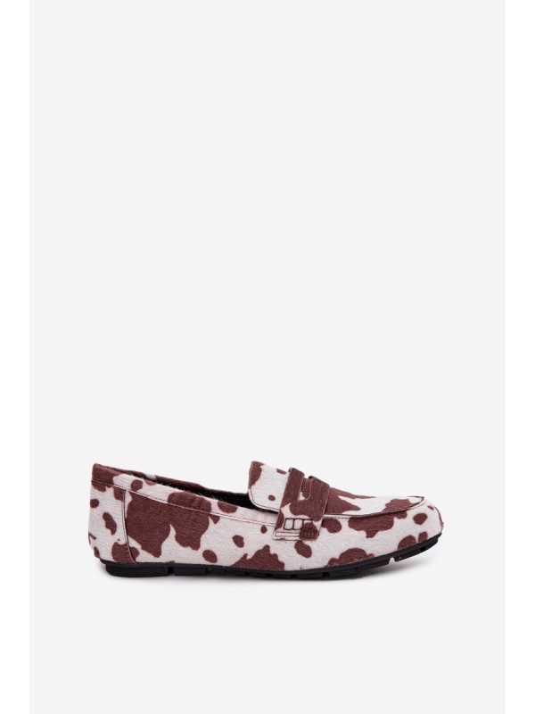 Loafers Moccasins Women's Flat In Patches Brown and White Soreline