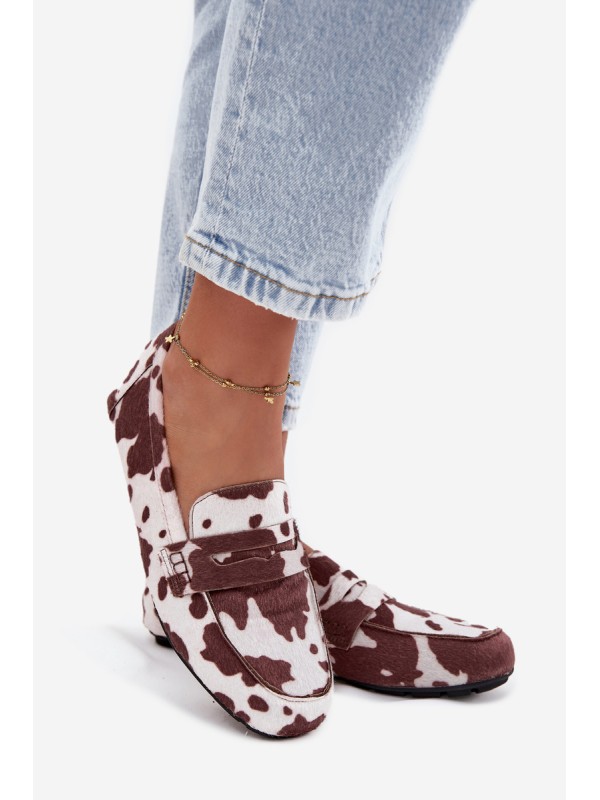 Loafers Moccasins Women's Flat In Patches Brown and White Soreline