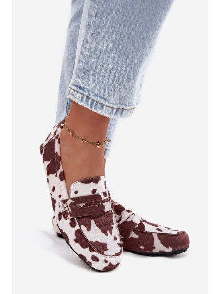 Loafers Moccasins Women's Flat In Patches Brown and White Soreline